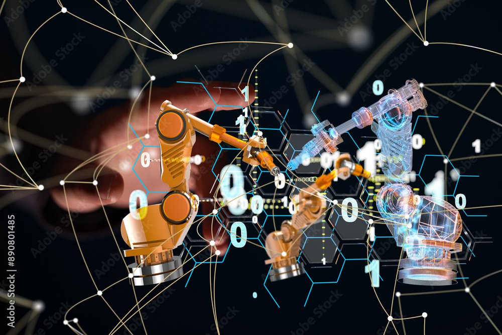 Poster neural network 3d illustration. big data and cybersecurity