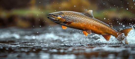 Salmon Leaping in a River