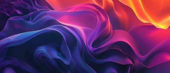 Fototapeta premium A stunning digital abstraction of colorful, flowing waves in a vibrant gradient of purple, blue, and orange hues.