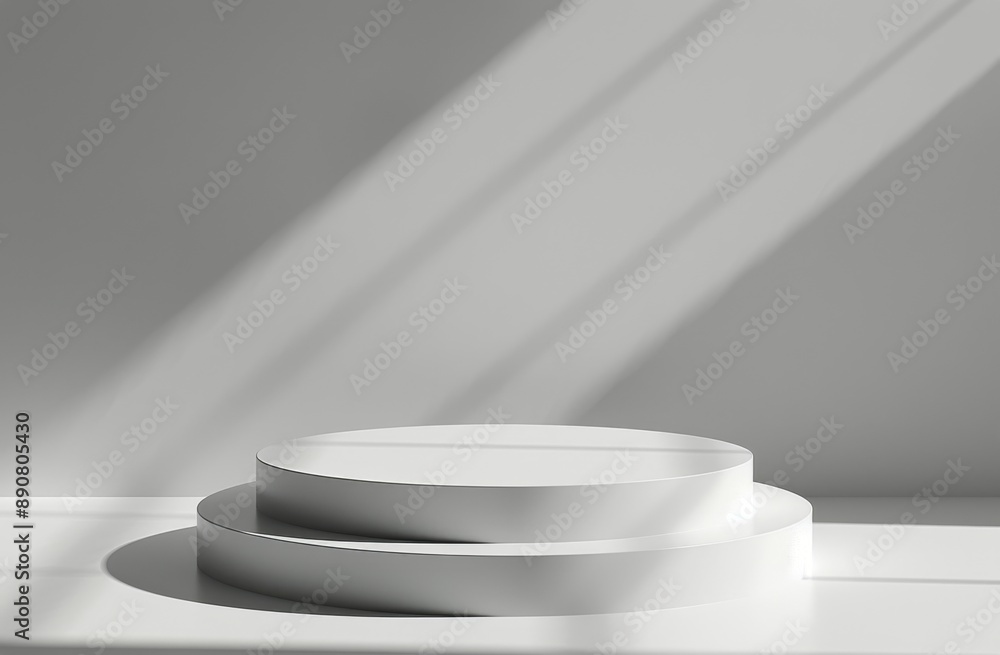 Poster white platform display with sunlight streaming through windows