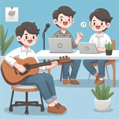 Fototapeta premium Happy cartoon business people teamwork office meeting vector illustration