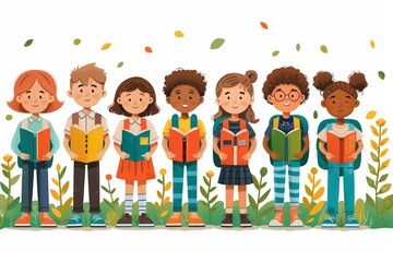 Fototapeta premium Diverse Group of Students Standing in a Field Holding Books