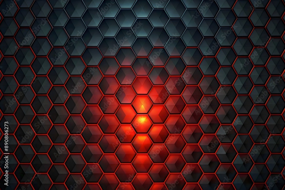 Poster futuristic hexagon pattern red illuminated grid