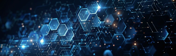 Abstract Digital Network Background With Hexagon Shapes And Blue Lights