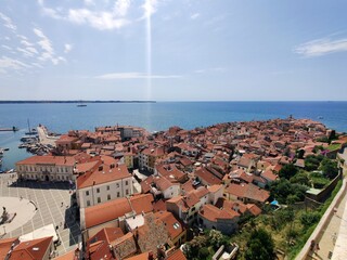Roofs of the old city of Piran, Slovenia - venetian medieval city at the Adriatic Sea