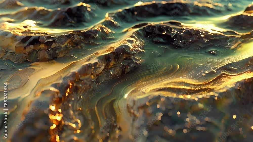 Poster a closeup view of a bubbly shiny surface with deep ridges and grooves giving the impression of an ot