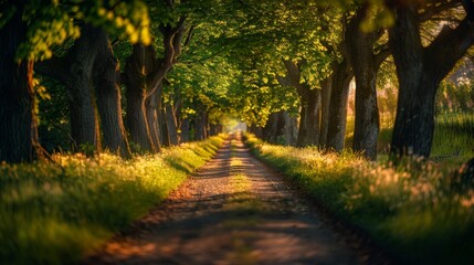Fototapeta premium Tree-Lined Path in Sunlight