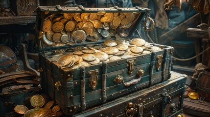 Treasure Chest Overflowing with Gold Coins