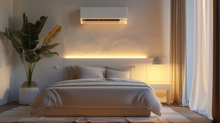 Modern Bedroom Interior with Soft Lighting and Air Conditioning