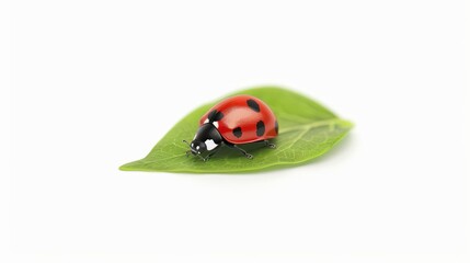 Fototapeta premium A cute, kawaii ladybug resting on a leaf, isolate on white background, showcases the charm of nature