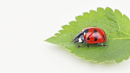 Obraz premium A cute, kawaii ladybug resting on a leaf, isolate on white background, showcases the charm of nature