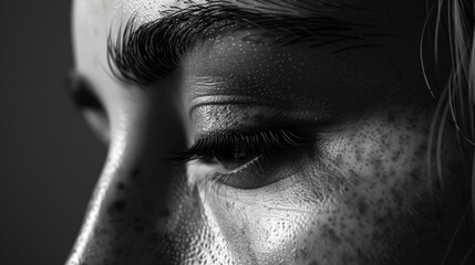 Naklejka premium A close-up shot of a woman's eye featuring distinct freckles