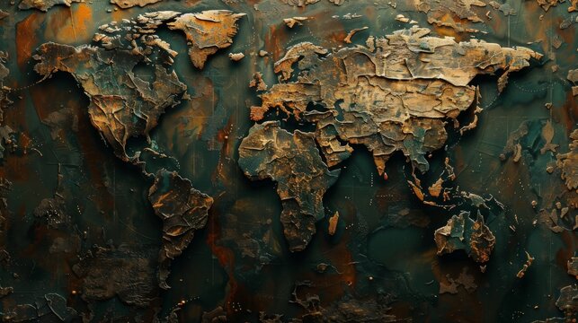 Rustic Metal World Map Art