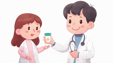 A lovely watercolor painting of a healthcare hero being appreciated, rendered in a cute and kawaii manner, isolated on a white background