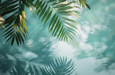 Naklejka premium Palm Tree Shadows on Rippling Pool Water