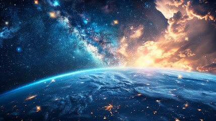 Obraz premium Spectacular Cosmic Sunrise Over Earth