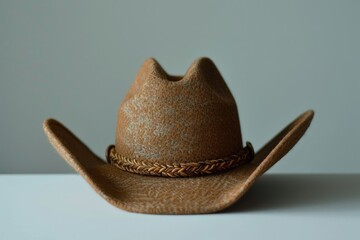 A brown cowboy hat sitting on a table