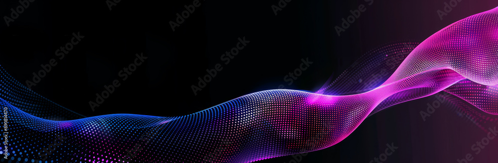 Wall mural abstract, elegant blue and purple waves on dark background with empty space for text. modern technol