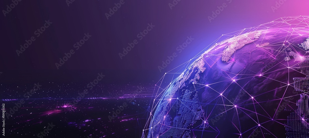 Wall mural world globe with connected dots symbolizing global connection, communication and network. planet ear