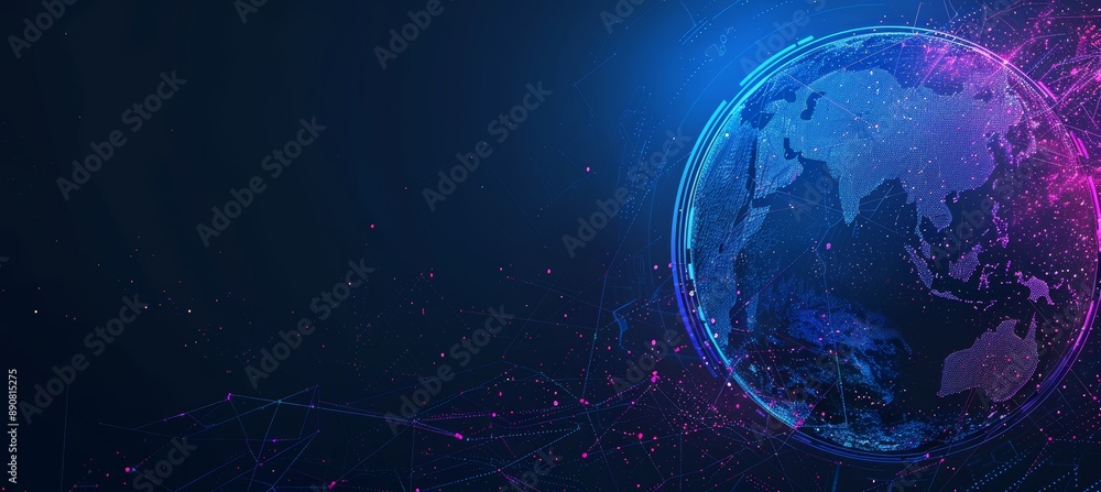 Wall mural world globe with connected dots symbolizing global connection, communication and network. planet ear