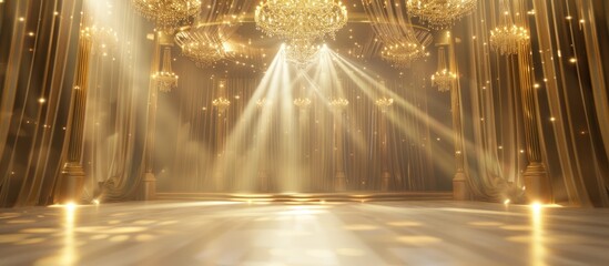 Stage light and golden glitter lights on floor