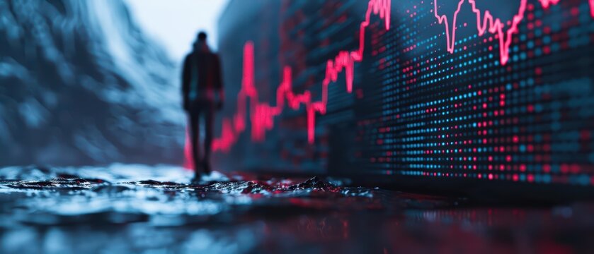 Create a futuristic and impactful scene with a graph rising sharply in an ultramodern, supernatural scene, with copy space