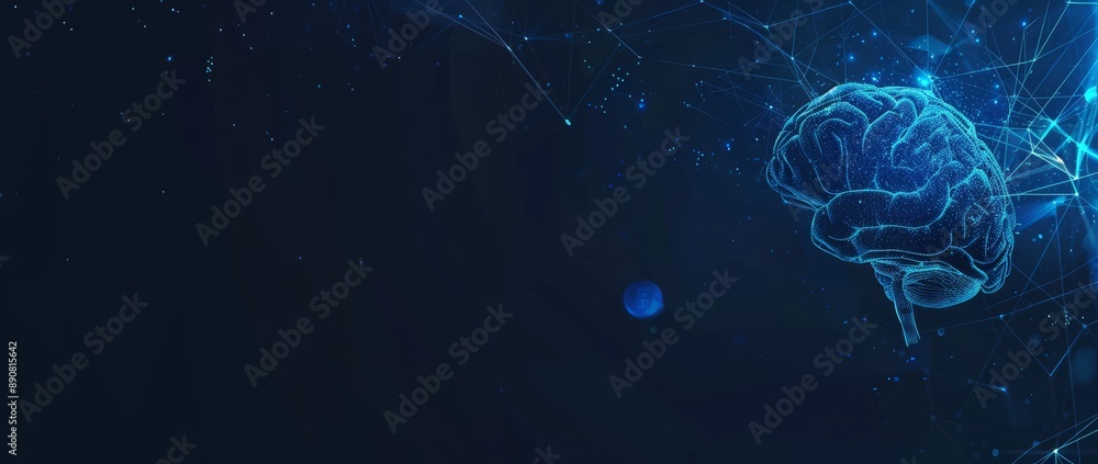 Wall mural abstract brain and ai technology concept on black background with empty space. depicts human intelli