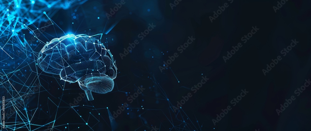 Wall mural abstract brain and ai technology concept on black background with empty space. depicts human intelli