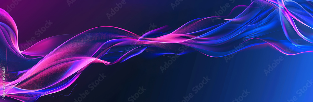 Wall mural abstract, elegant blue and purple waves on dark background with empty space for text. modern technol