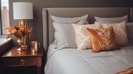 Elegant vacation bedroom decor in a serene luxury home interior with exquisite furniture