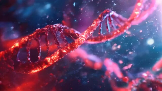 DNA spinning around in a 3D animation. Concept of biochemistry with DNA molecule. Image of a DNA strand. Concept of medicine and health. Genetic and hereditary significance. Medical research
