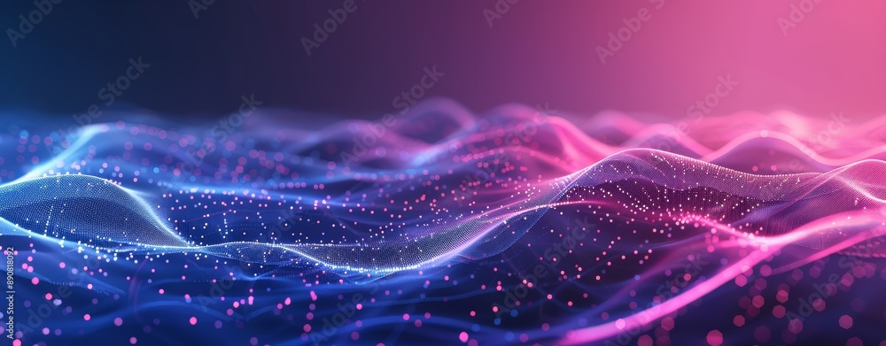 Wall mural abstract 3d wavy background. purple waves with liquid motion effect. modern technology and data flow