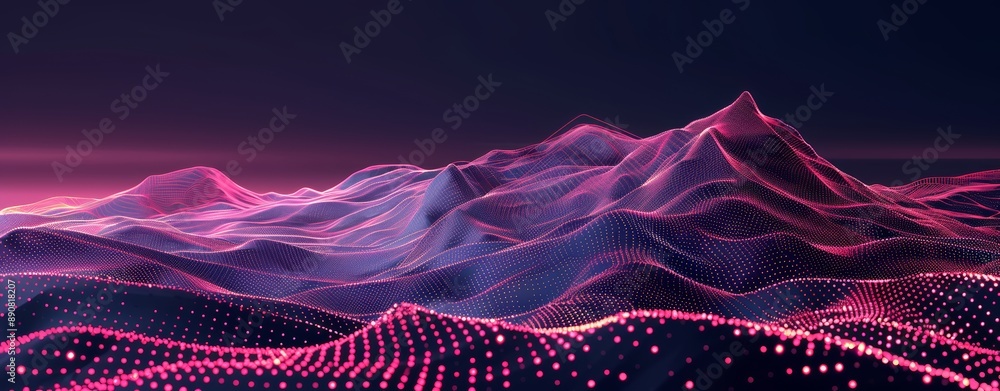 Wall mural abstract 3d wavy background. purple waves with liquid motion effect. modern technology and data flow