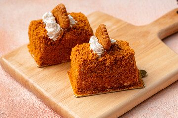 Lotus Biscoff sponge cake made from lotus cookies and spread