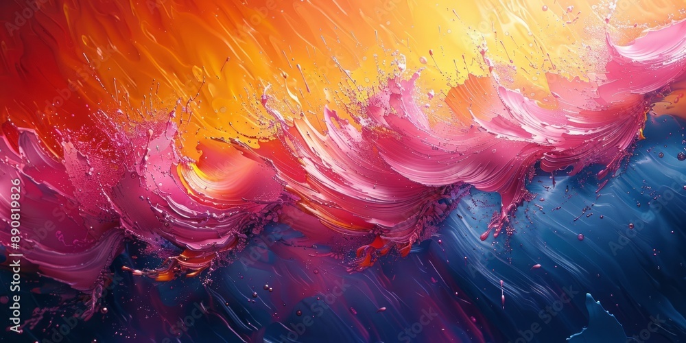 Poster abstract painting with bold brushstrokes and vibrant hues, creating a dynamic and energetic composit