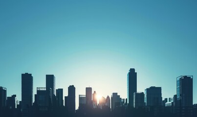 Minimalist cityscape, silhouette of buildings with clear sky, modern and clean