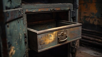 Antique Rusty Safe with Open Drawer