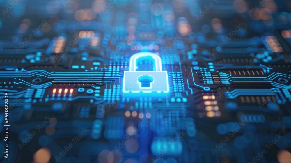 Aufkleber cyber security breach, digital lock pick by virtual hacker tools in underground network