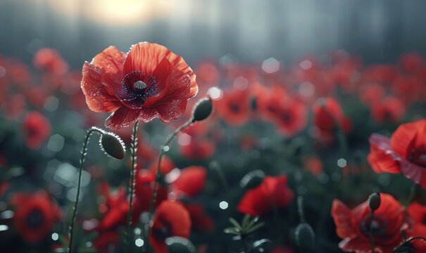 Remembrance Day honoring fallen soldiers with poppy displays on November 11th