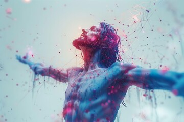 Fototapeta premium Abstract Jesus Christ with open arms reaching out in the sky