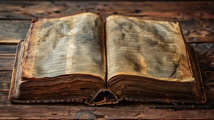 Obraz premium Antique Open Book on Wooden Table