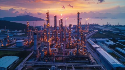 Obraz premium Industrial Refinery at Sunset