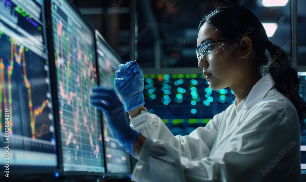 Aufkleber researcher analyzing experimental data with scatter plots
