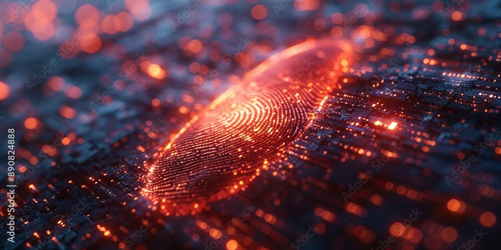 Aufkleber secure login interface with biometric fingerprint scan, safeguarding digital identity, cybersecurity