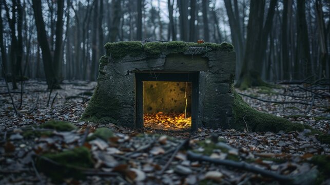 Mysterious glowing tree stump in a forest