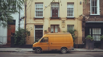 Obraz premium Urban Street Scene with Vintage Yellow Van