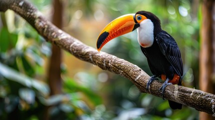 Fototapeta premium Brazil Toucan - Exotic Tropical Bird with a Stunning Bill in Amazon Reserve