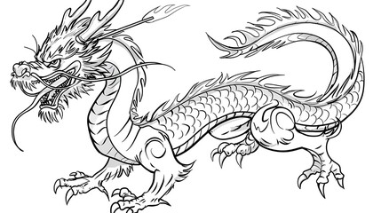 hand drawn sketch of a dragon, drawing coloring page sheet