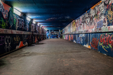 Graffiti art in a tunnel at Rouen city in France.