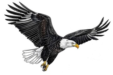Naklejka premium Bald Eagle Drawing. Majestic Bird of Prey Soaring with American Flag Colors